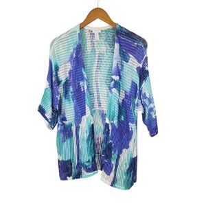 Chicos Size 2 Large Open Front Drape Cardigan Sweater Lightweight Blue